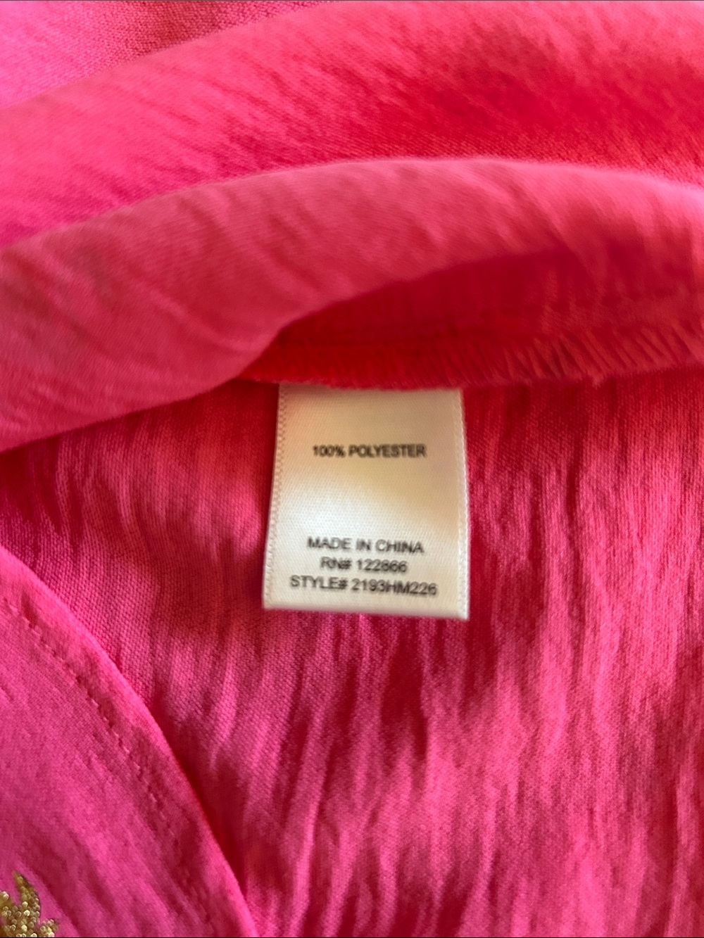 Chenault Coral Pink Short Sleeve V-Neck Blouse with Gold Pineapple Motif - Picture 7 of 7